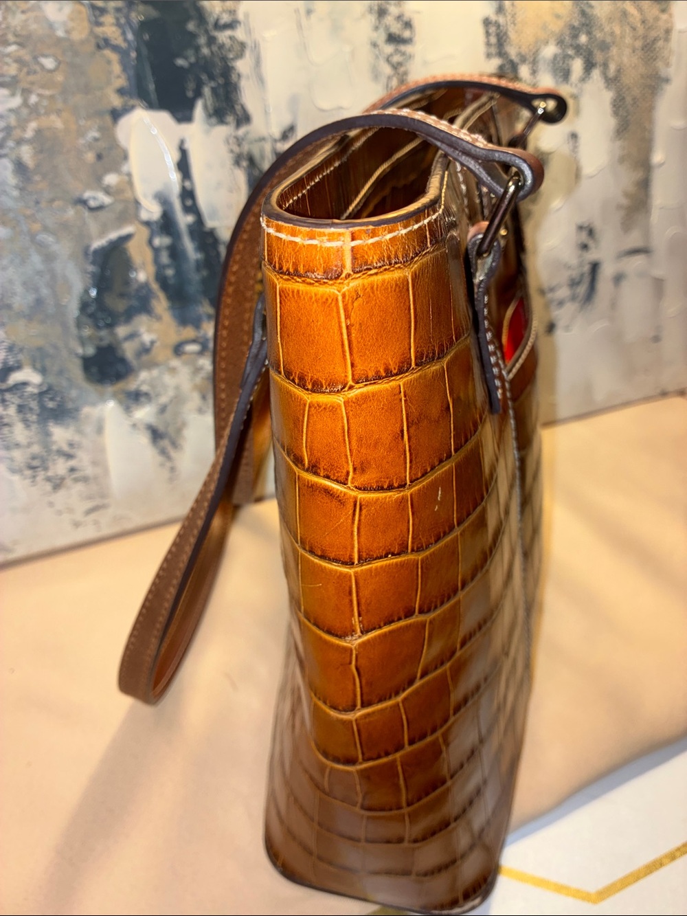Genuine Dooney & Bourke Croc-Embossed Brown Leather Tote Bag - Picture 11 of 16